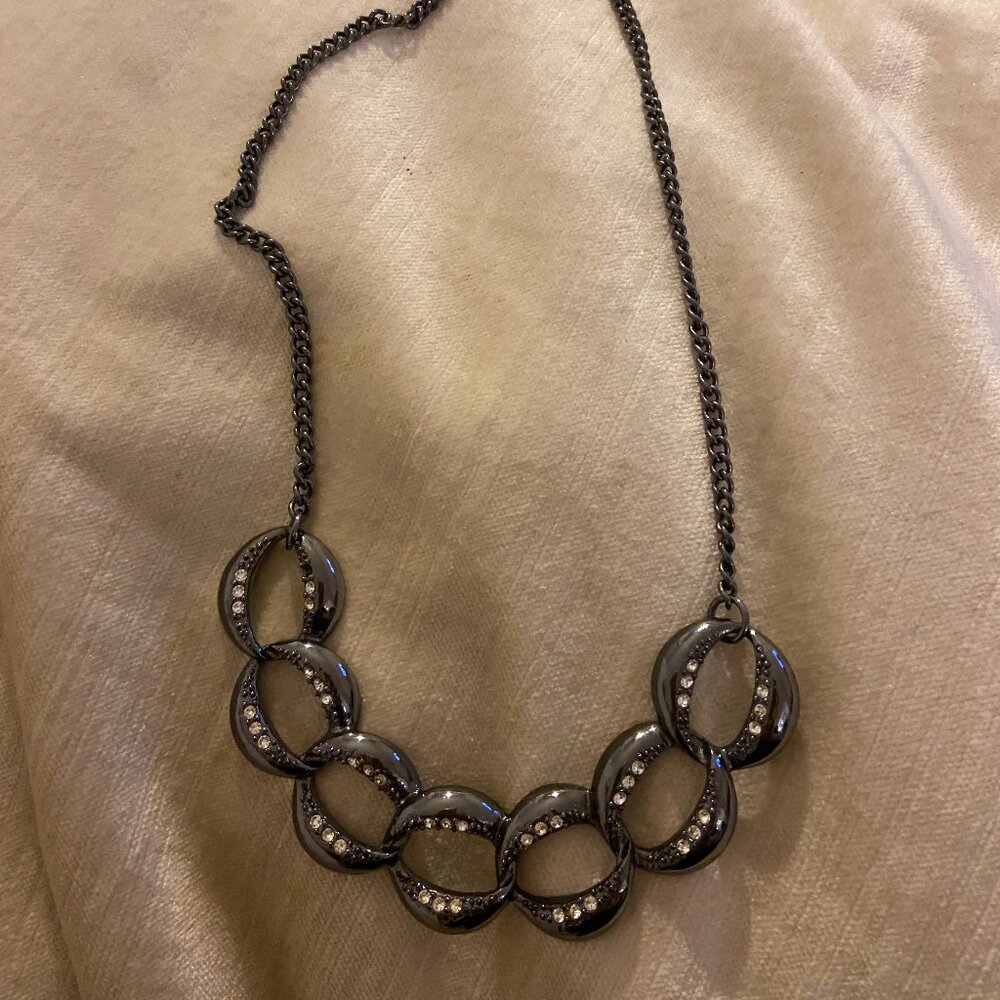 Avon gray silver crystal stone statement necklace
